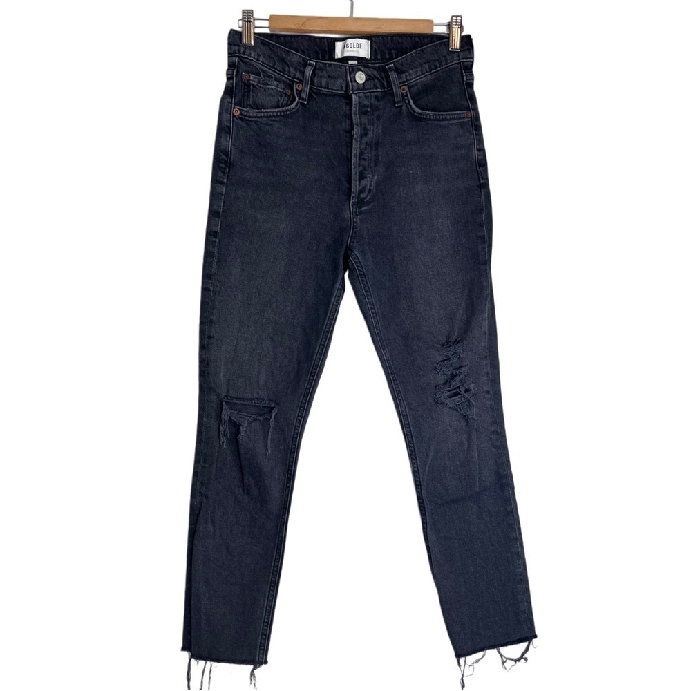 AGOLDE Nico Washed Black High-Rise Distressed Ankle Jeans Sz 26